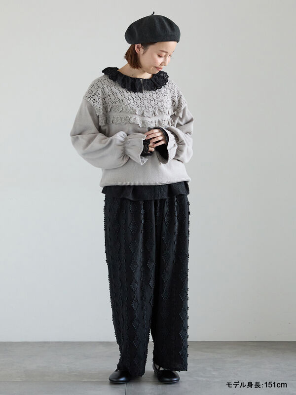 kazumi×Samansa Mos2】3D刺繍パンツ（オフホワイト/ブラック/ベージュ