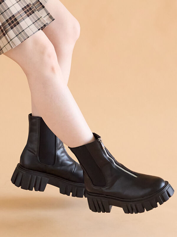 セール】 フロントジップサイドゴアブーツ（ブラック/ブラウン/キナリ