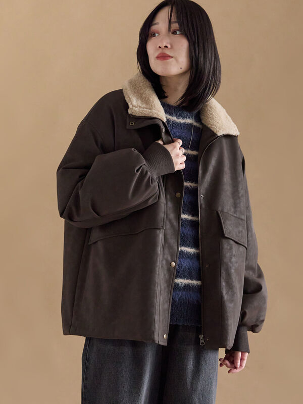 セール】 レザーライクミリタリージャケット（ブラック/ブラウン