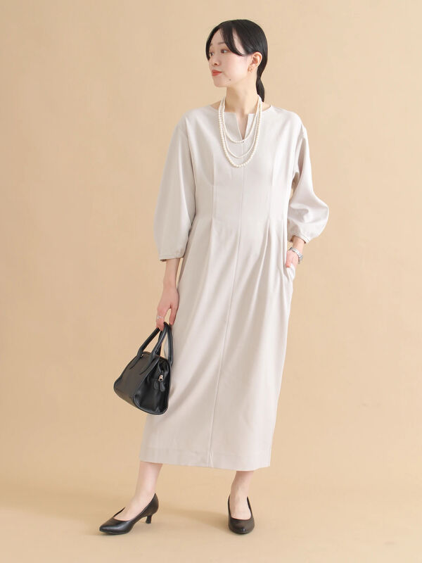 セール】 タックワンピース（ブラック/ライトベージュ/ワンピース