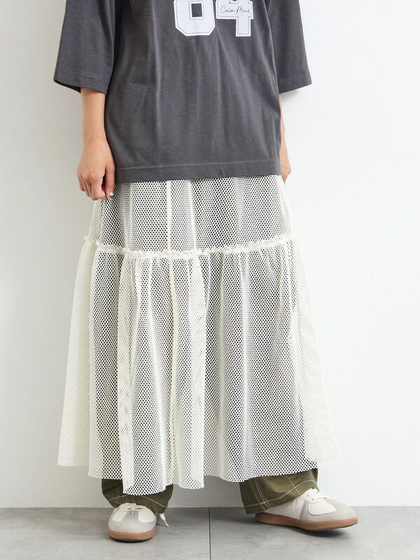 セール】 セルフカット メッシュスカート（ブラック/カーキ/クリーム