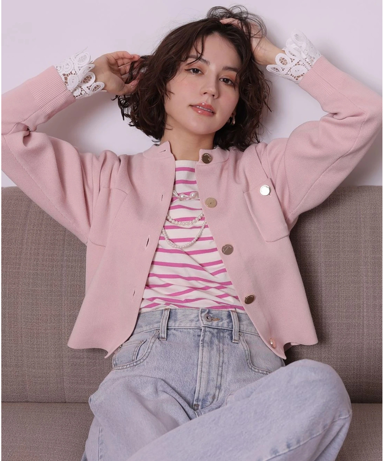 袖口レース金ボタンニットジャケット | カーデ | Arpege story