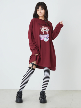 ガーター付きボーダーニーハイソックス - Jamie エーエヌケー