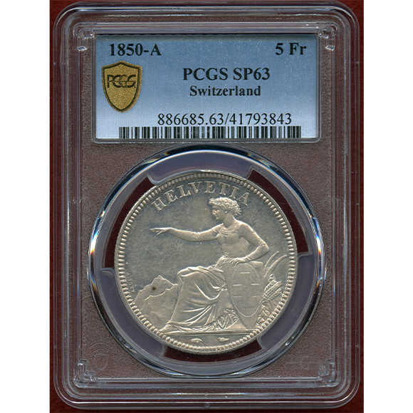 JCC | ジャパンコインキャビネット / スイス 1850A 5フラン 銀貨