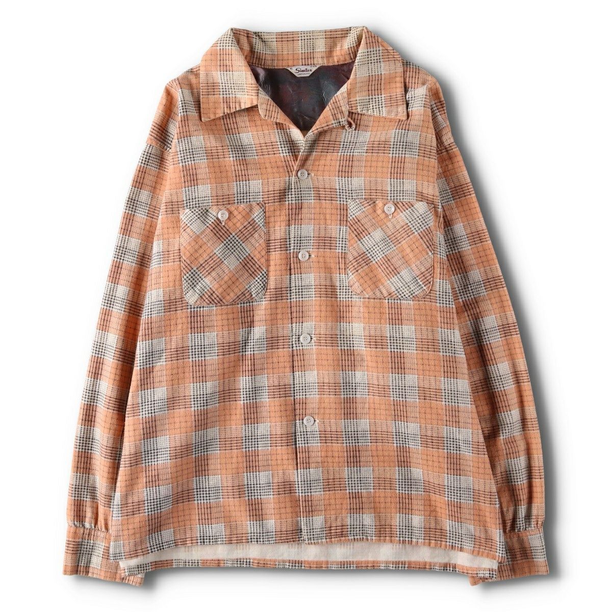 古着 50～60年代 SIMTEX オープンカラー 長袖 プリントネルチェック