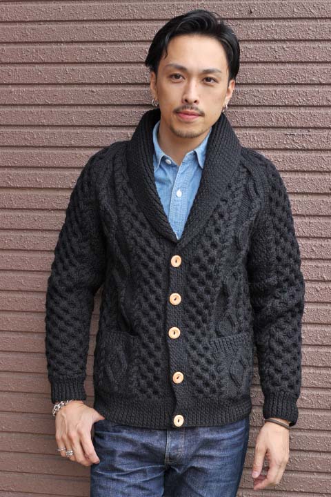 送料無料]「INVERALLAN」 6A SHAWL CARDIGAN Col. Black インバー