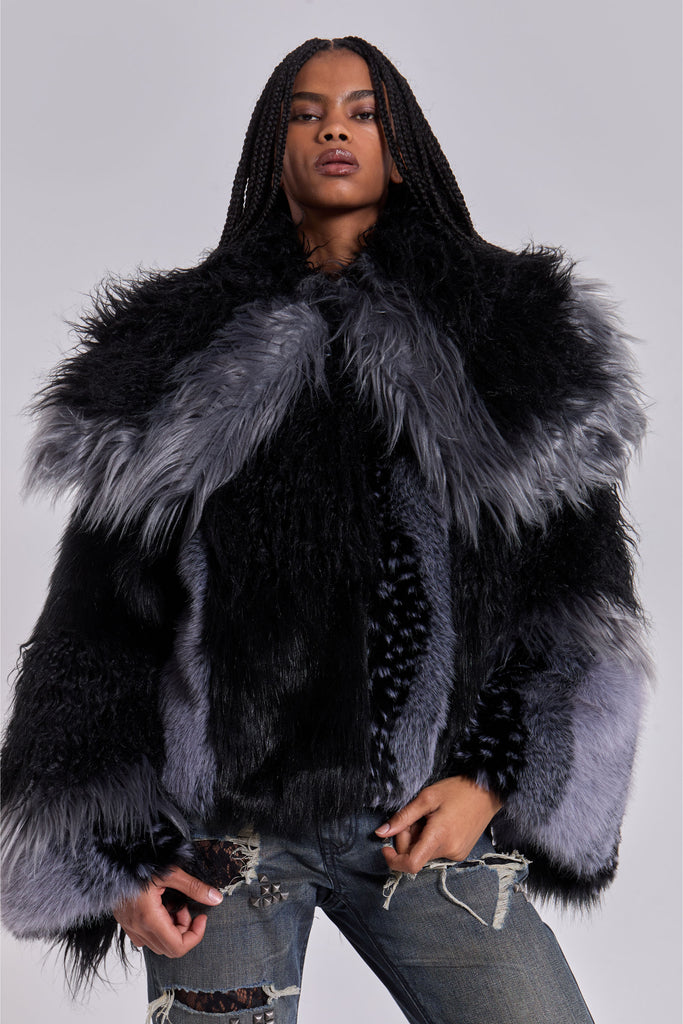 Oksana Patchwork Faux Fur Coat | Jaded London | Clothing