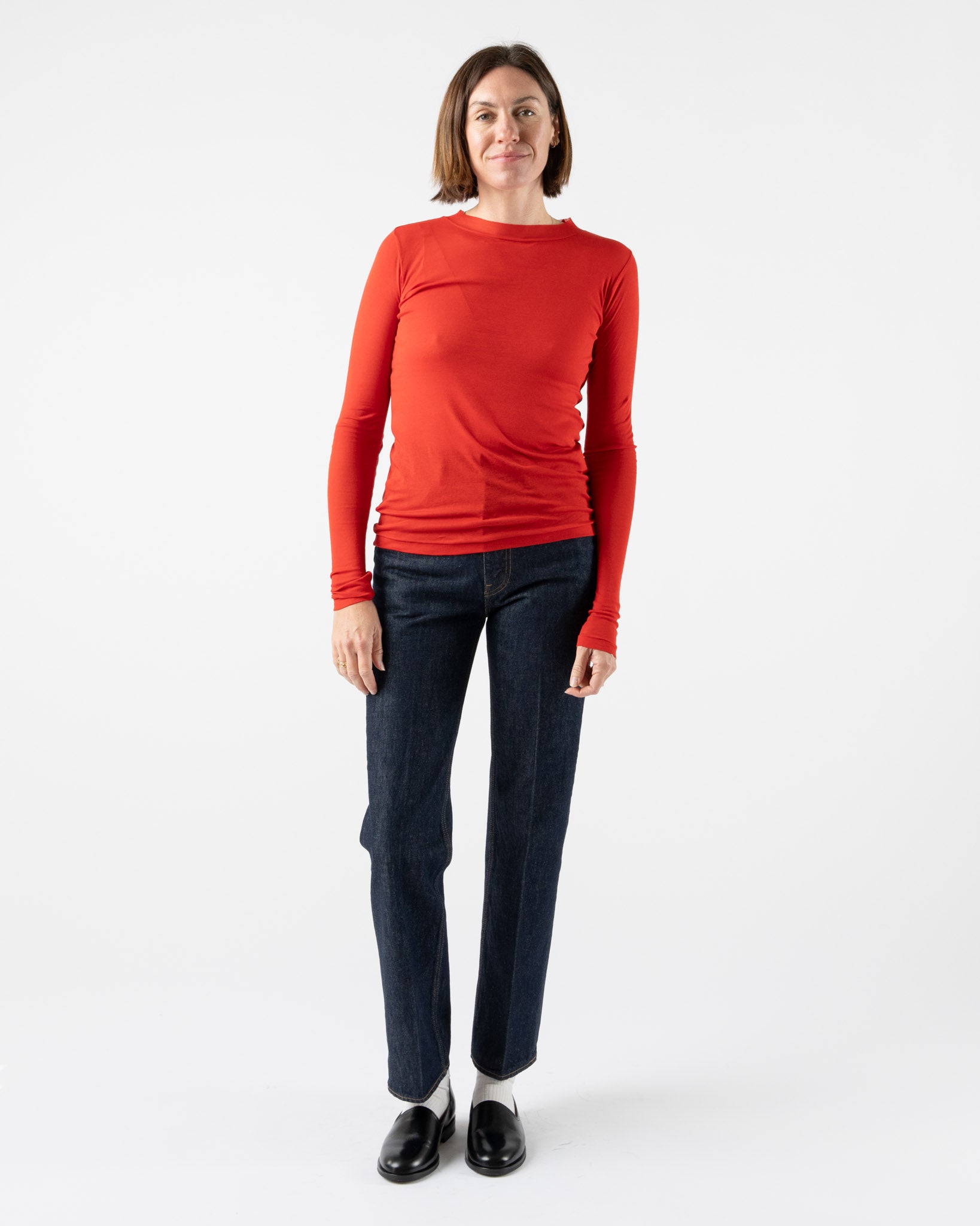 Auralee Super High Gauge Sheer Rib LS Tee in Red Curated at Jake