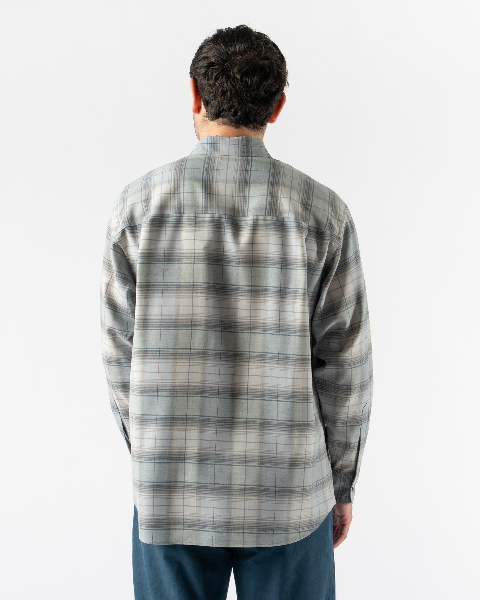 Auralee Super Light Wool Check Shirt in Blue Green Check Curated