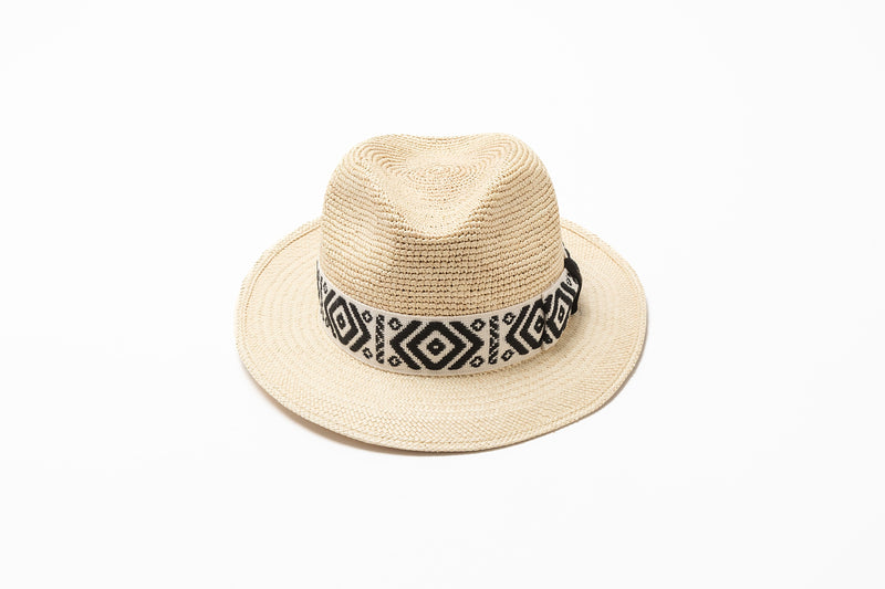 パナマ セミクロッシェ エスニックパターンリボン – ボルサリーノ