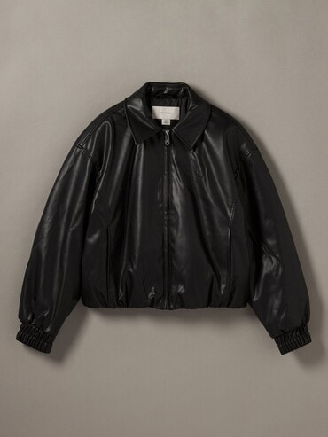 ジャケット - フェイクレザーインサレーションボンバージャケット