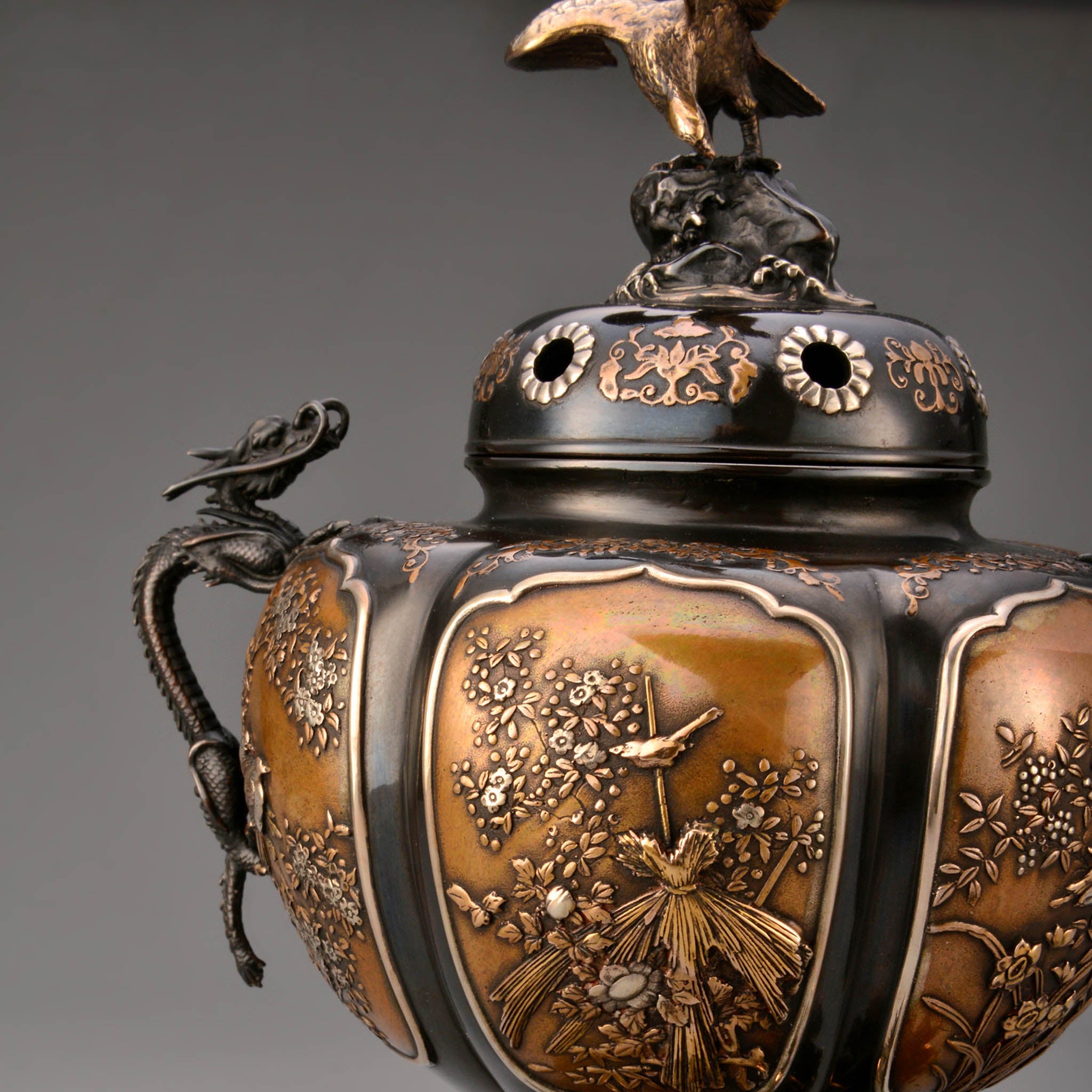 高岡銅器 香炉 | 菊割 龍台付 彩色 | 銅 | 喜泉堂