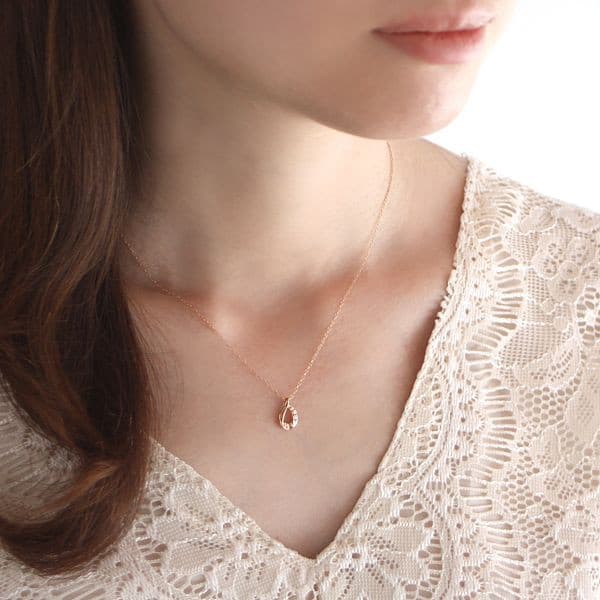 ダイヤモンド ネックレス ピンクゴールド ドロップ しずく | M104