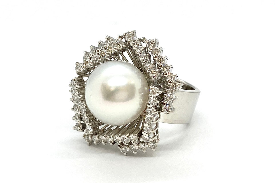 South Sea Pearl Pt900白蝶パール ダイヤモンドリング (NO.127978