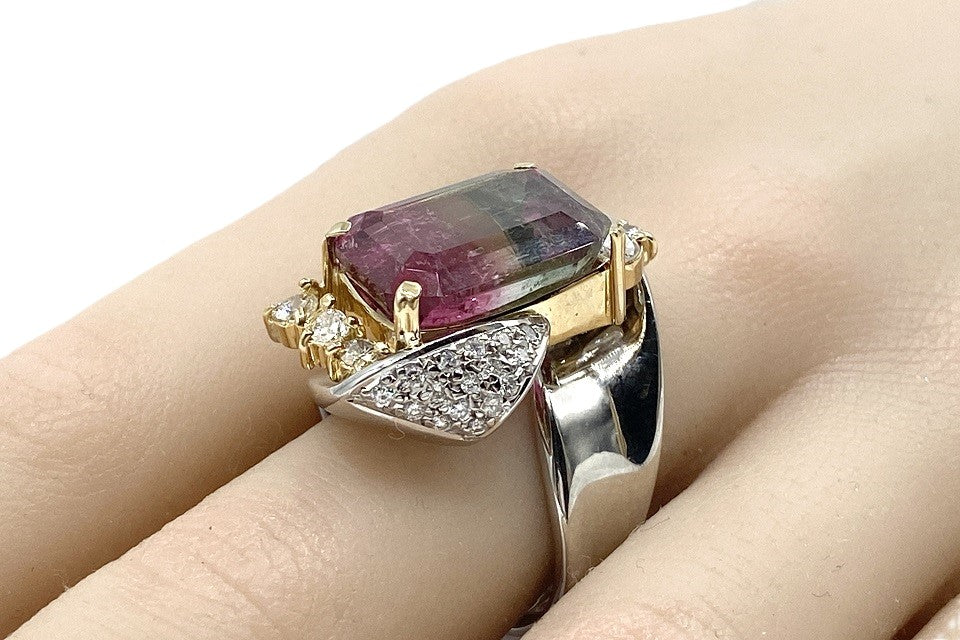 Bicolor Tourmaline Pt900/K18バイカラートルマリン ダイヤモンド