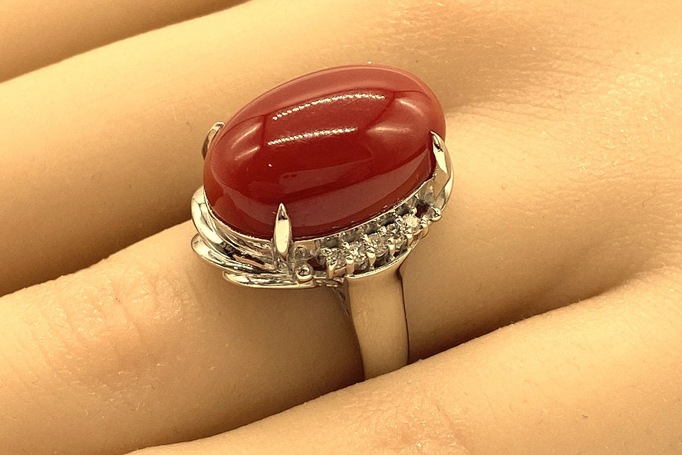 Coral Pt900血赤珊瑚 ダイヤモンドリング (NO.49260) – JEX宝石