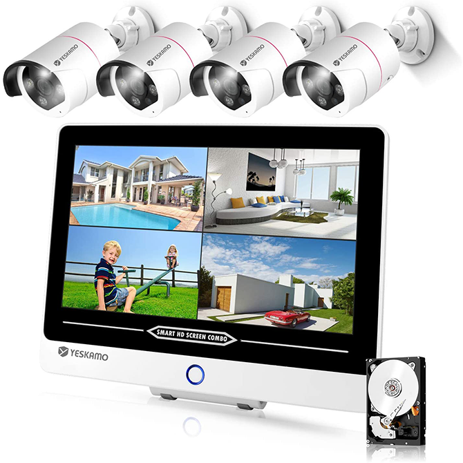 P912-JP3004-2T POE給電モニター付き防犯カメラ4台セット - yeskamo