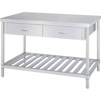 ステンレス作業台(両面引出付/スノコ棚仕様)(SUS430) シンコー 固定式