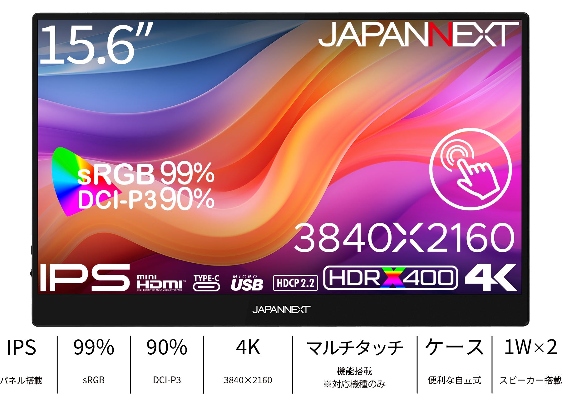 ECサイト限定】JAPANNEXT 15.6インチ IPSパネル搭載 10点マルチタッチ