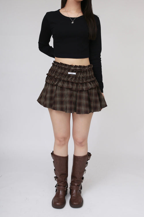 Check pleated frill mini skirt | Judin