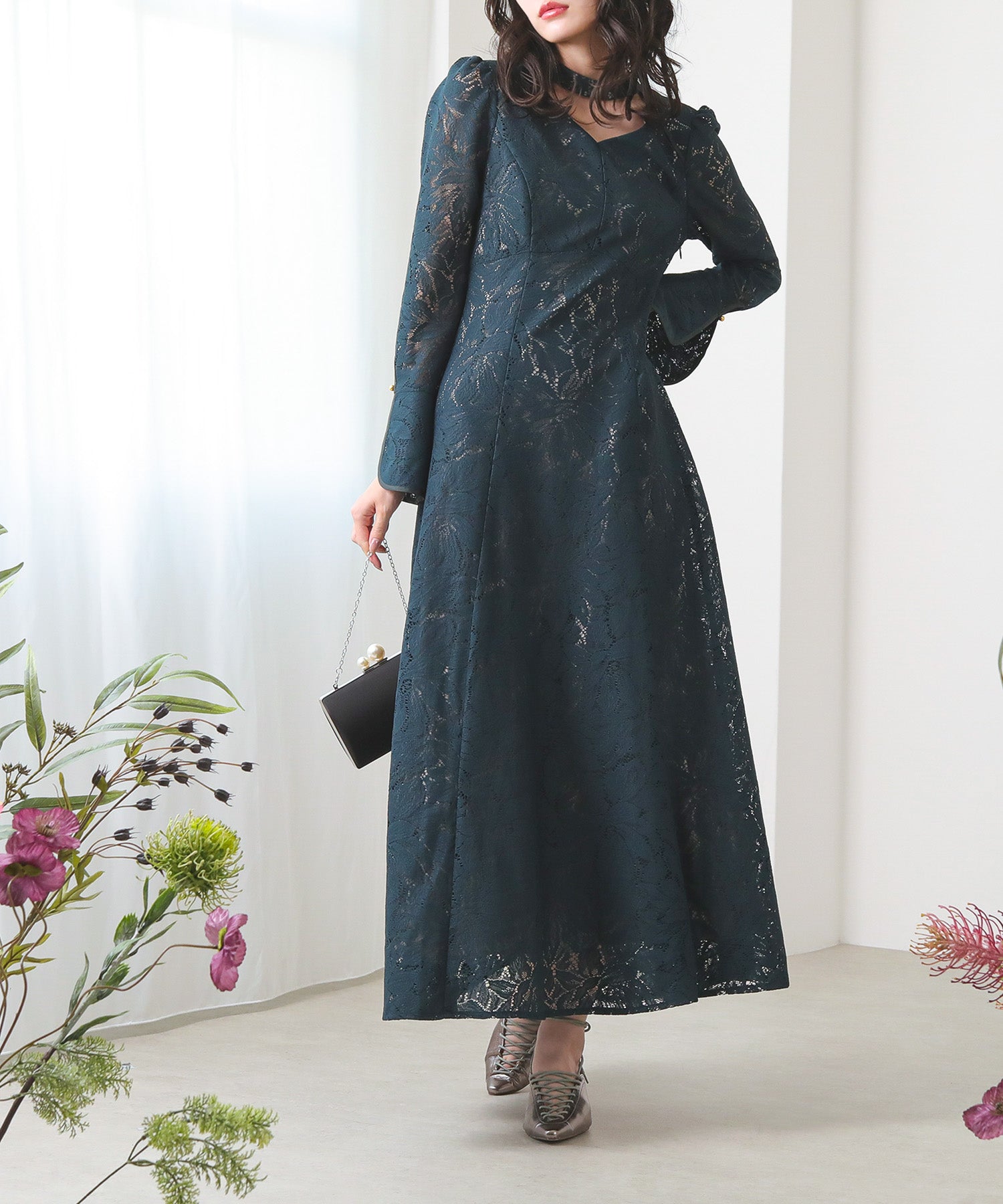 レース バックオープン ティアドロップ ワンピース ドレス