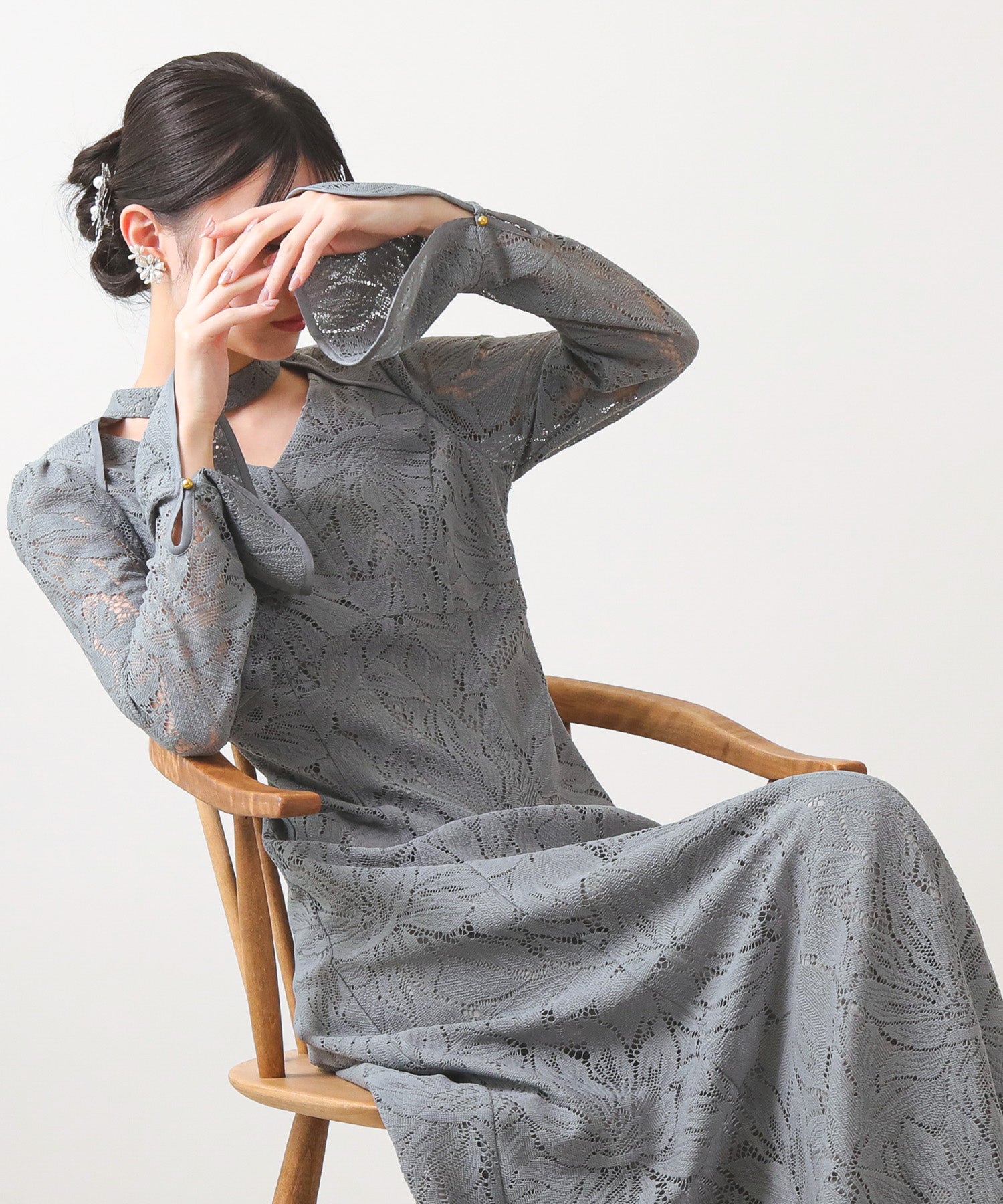 レース バックオープン ティアドロップ ワンピース ドレス