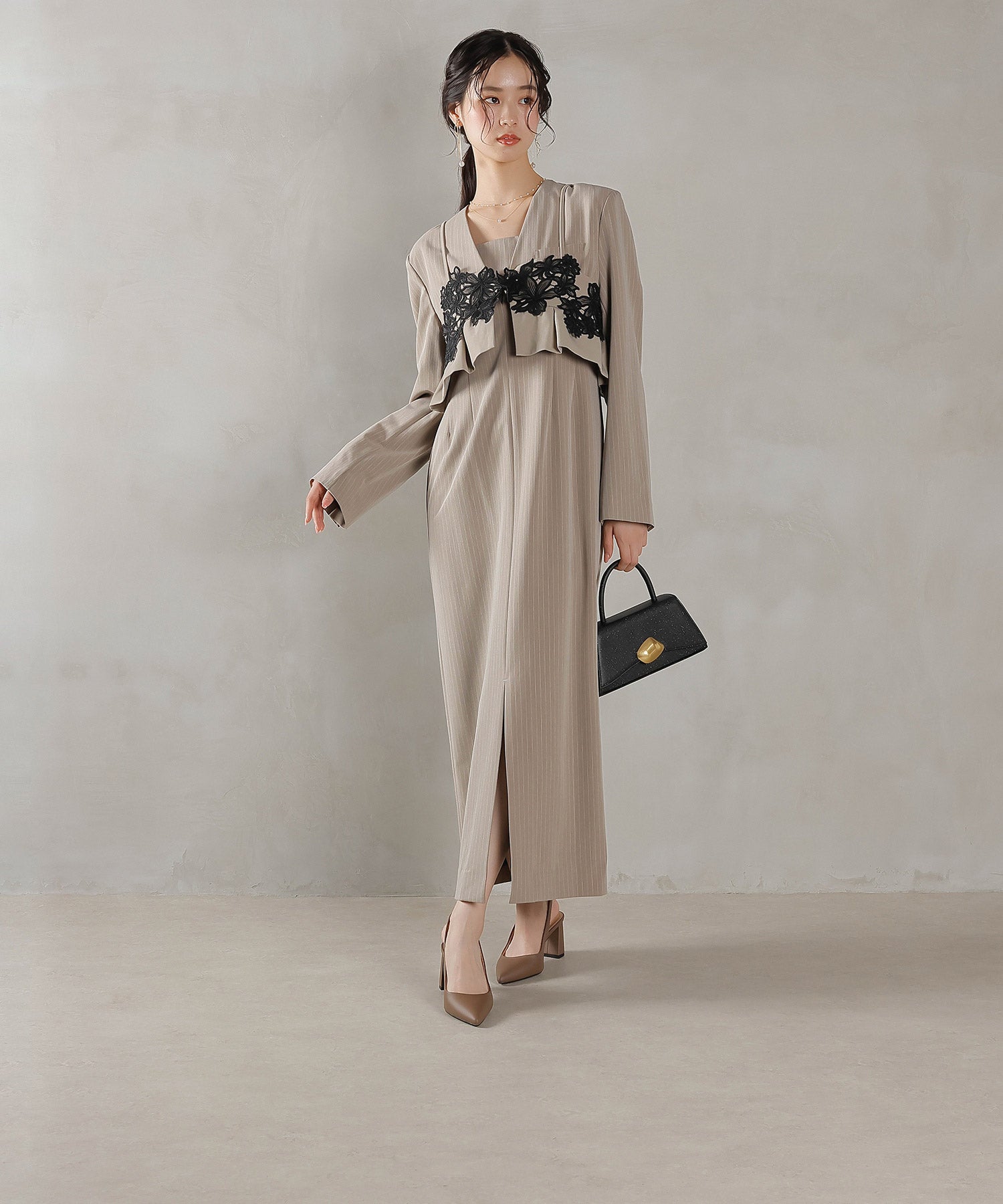 ストライプテーラード ビスチェ ドレス 2点セット