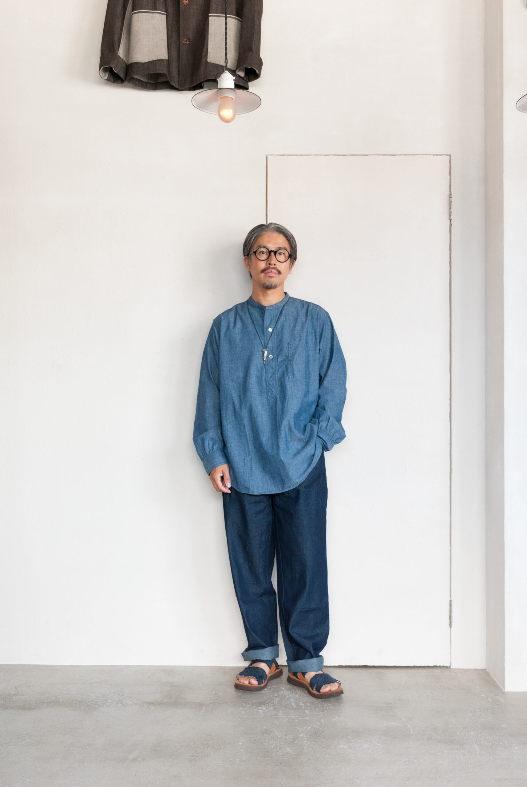 Post O'Alls Band Collar Shirt Classic Chambray Indigo | kado〔カド