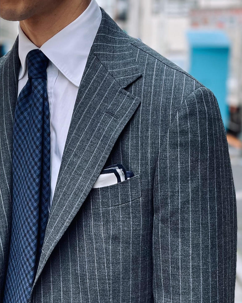 グレーチョークストライプスーツ 銀座ベルビア館 平野実 | オーダー