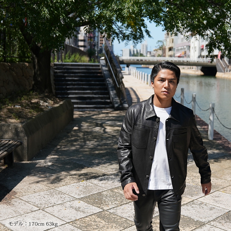 レザージャケット メンズ ラム革 Gジャンタイプ 本革 ブラック M/L/LL