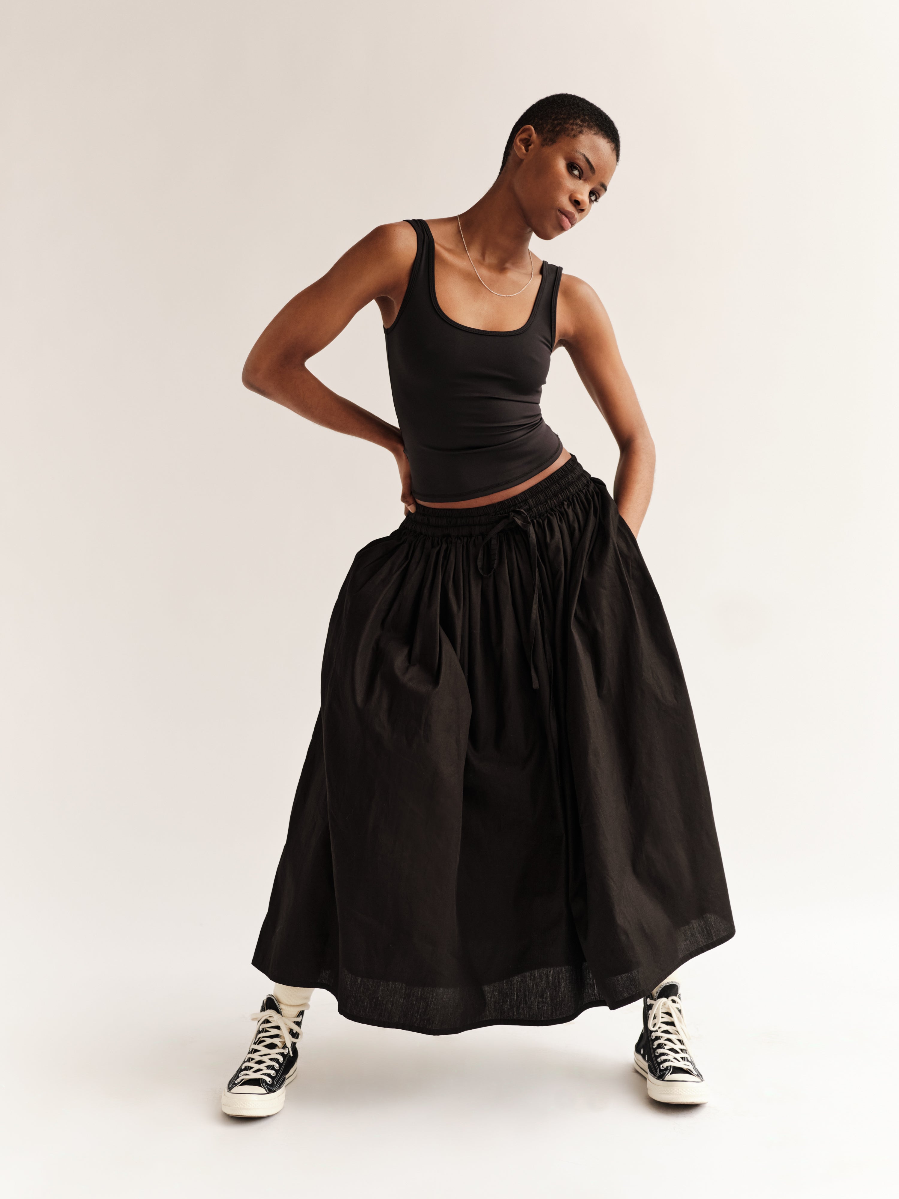 Mariam Full Gathered Cotton Midi Skirt – with Drawstring & Pockets