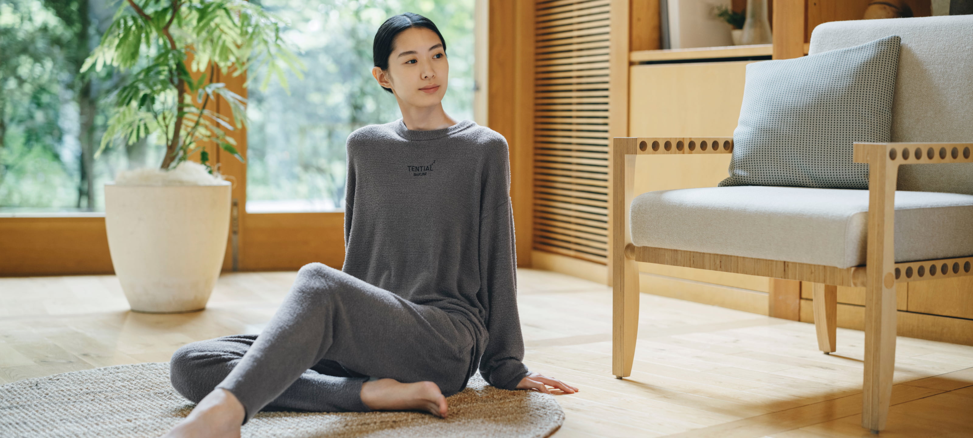 BAKUNE ソフトニット / 上下セット（長袖クルーネックシャツ・ロング