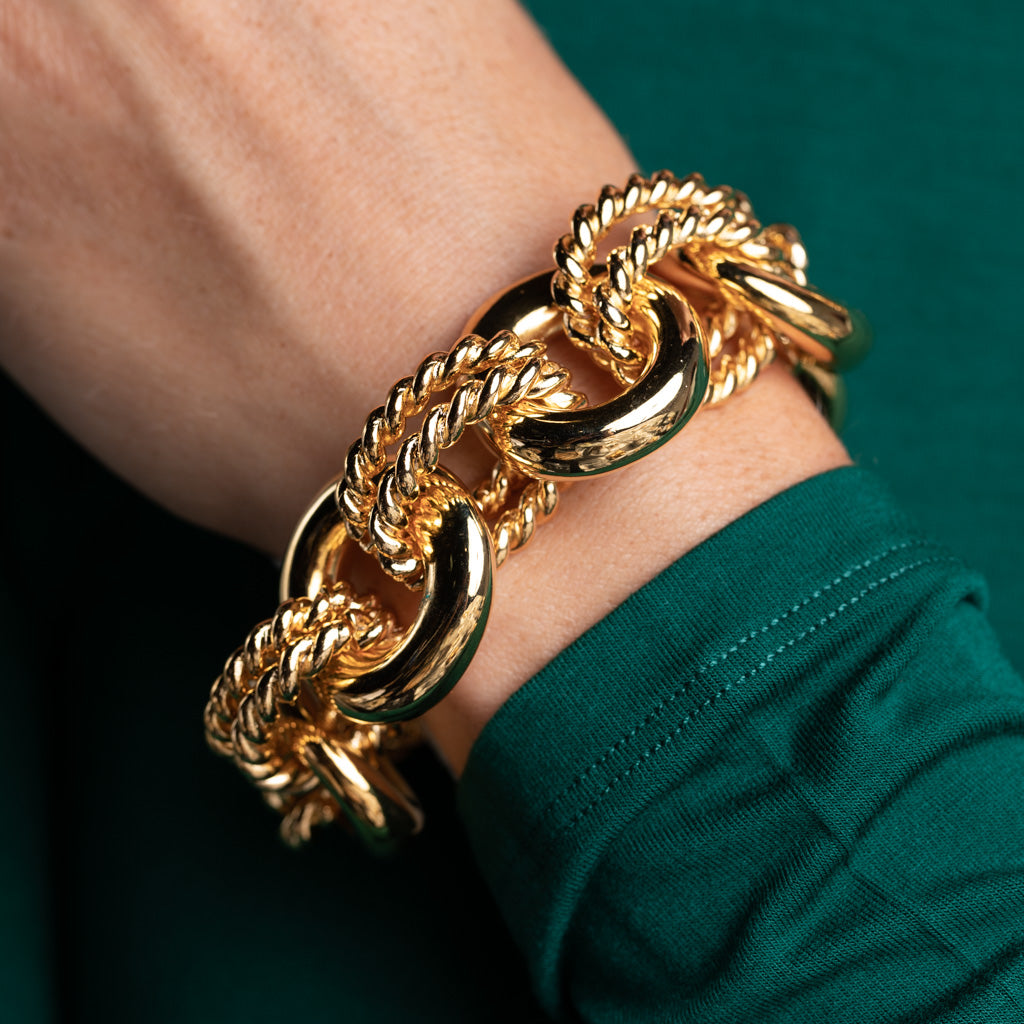 Polished Gold Rope Link Bracelet