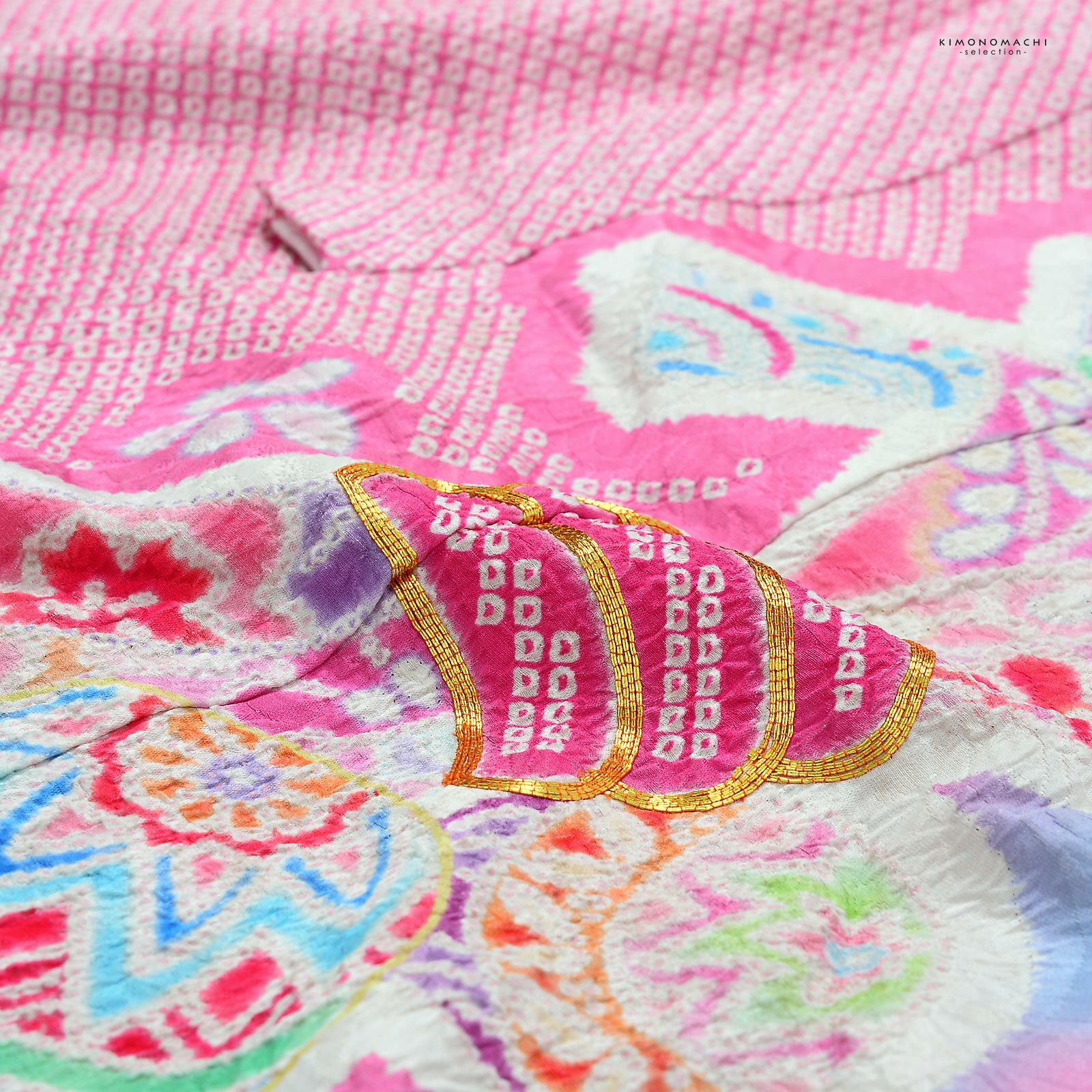 七五三 7歳 四つ身着物フルセット「ピンク、絞り 束ね熨斗に手鞠