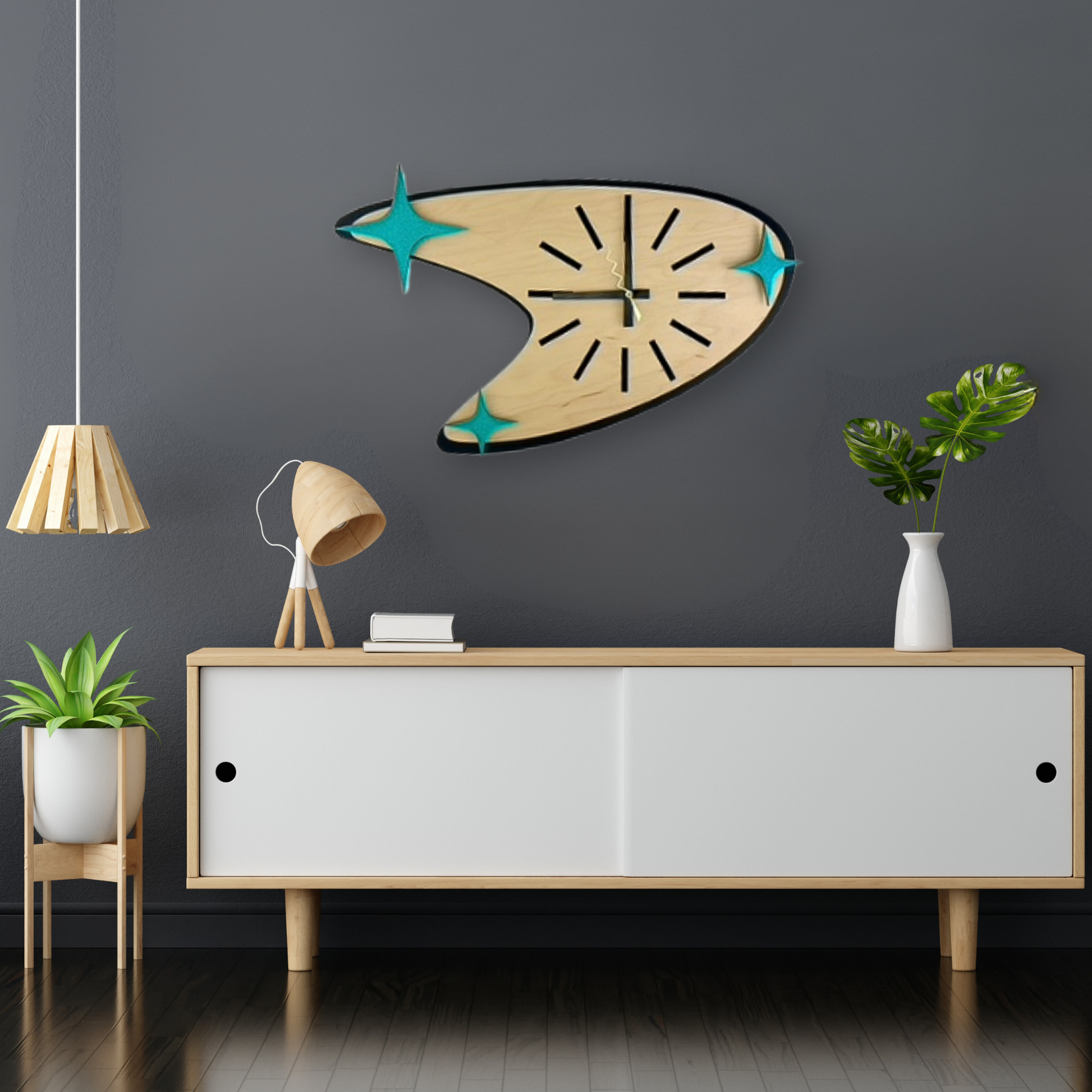 Mid Century Modern Boomerang Clock – KingWood Clocks Décor & More