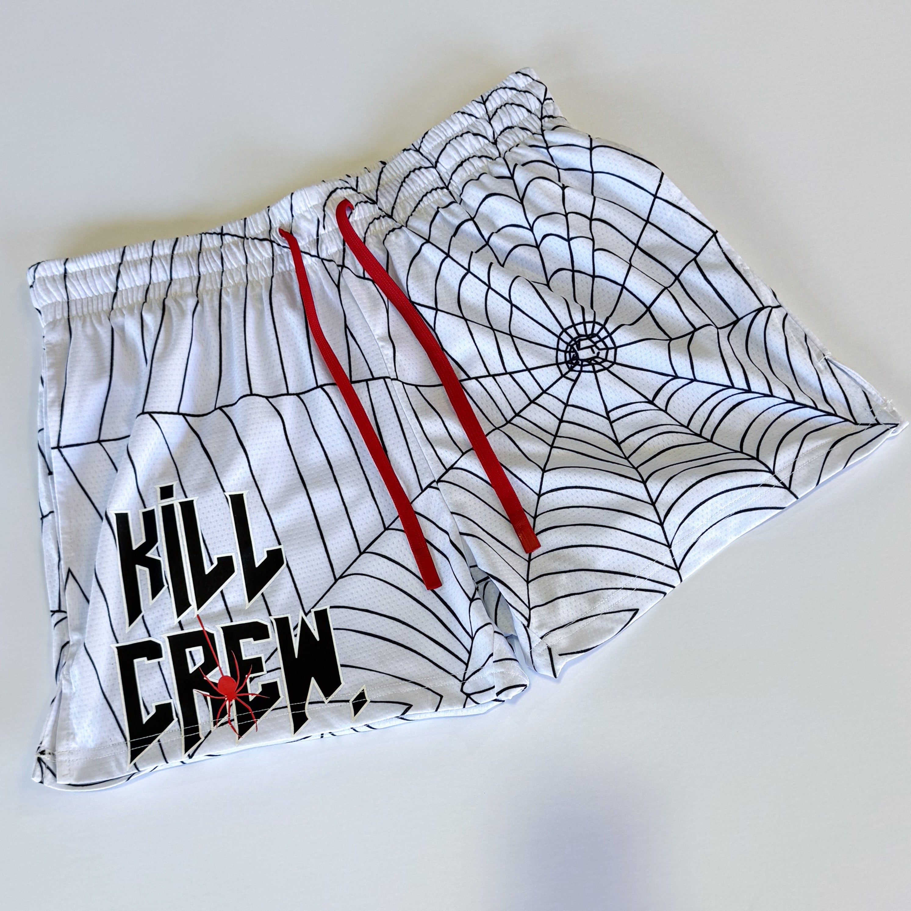 MUAY THAI SHORTS (MID THIGH CUT) SPIDER - WHITE / BLACK – Kill Crew