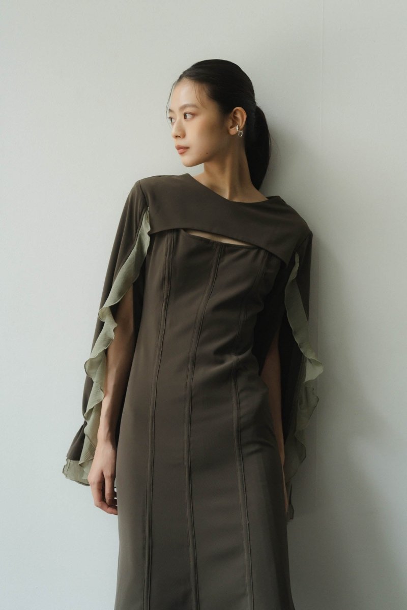 frill sleeves one piece/khaki | KNUTH MARF