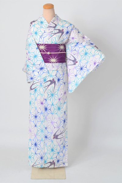 浴衣［白地に麻の葉模様］｜着物レンタルあき (来店着付け無料・全国