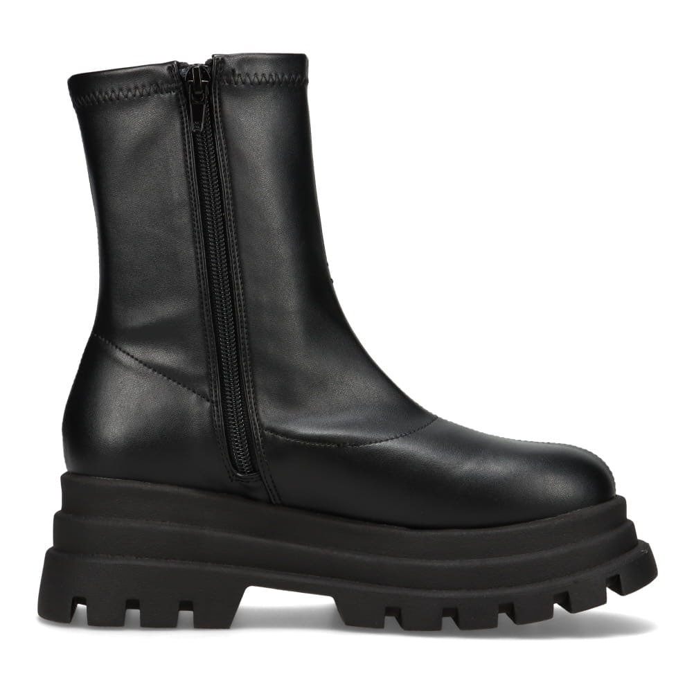 Zipper ジッパー 厚底 ストレッチショートブーツ レディース ブラック
