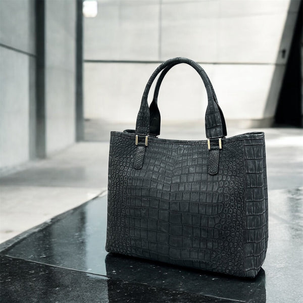 クロコダイル トートバッグ ヌバック仕上げ メンズ レディース 本革 黒