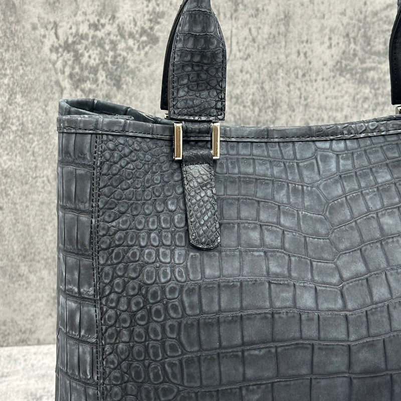 クロコダイル トートバッグ ヌバック仕上げ メンズ レディース 本革 黒