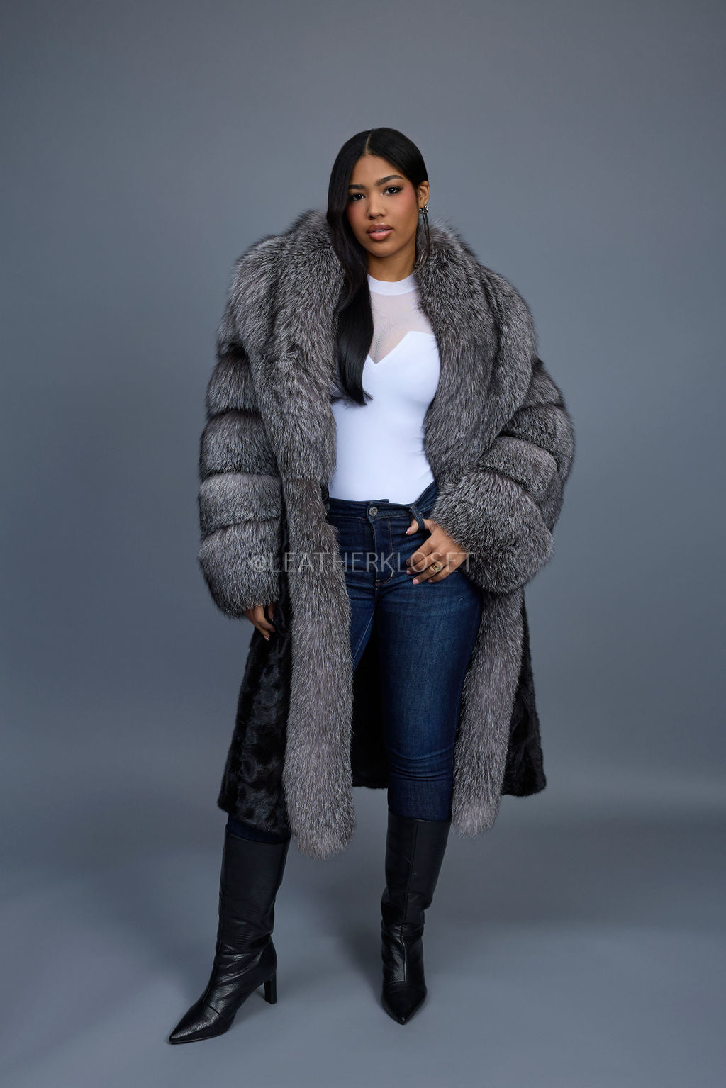 Women's Harper Mink And Fox Coat [Black/Silver] – LeatherKloset