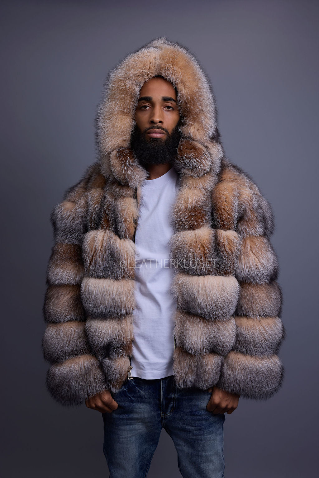 Men's Crystal Fox Fur Bomber With Hood – LeatherKloset