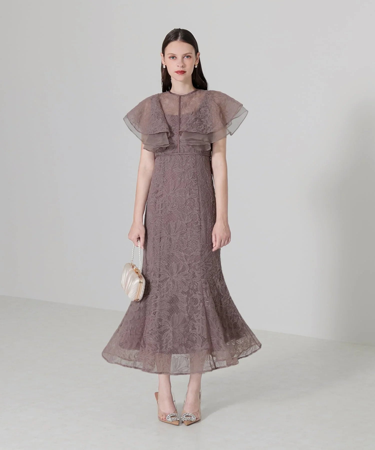 当日発送】フリルシアーレース花柄マーメイドワンピースドレス