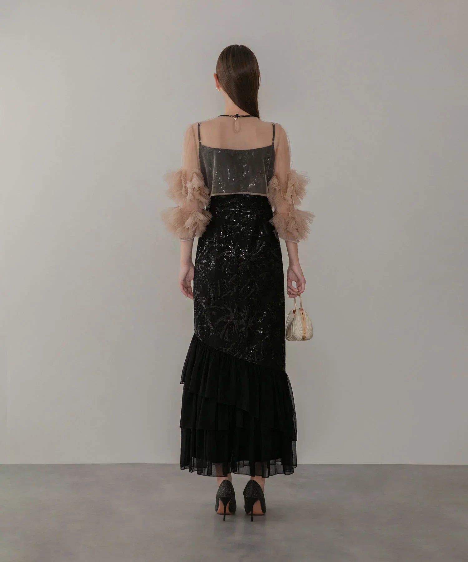 一部当日発送】フラワースパンコールチュールフリルスリーブIライン