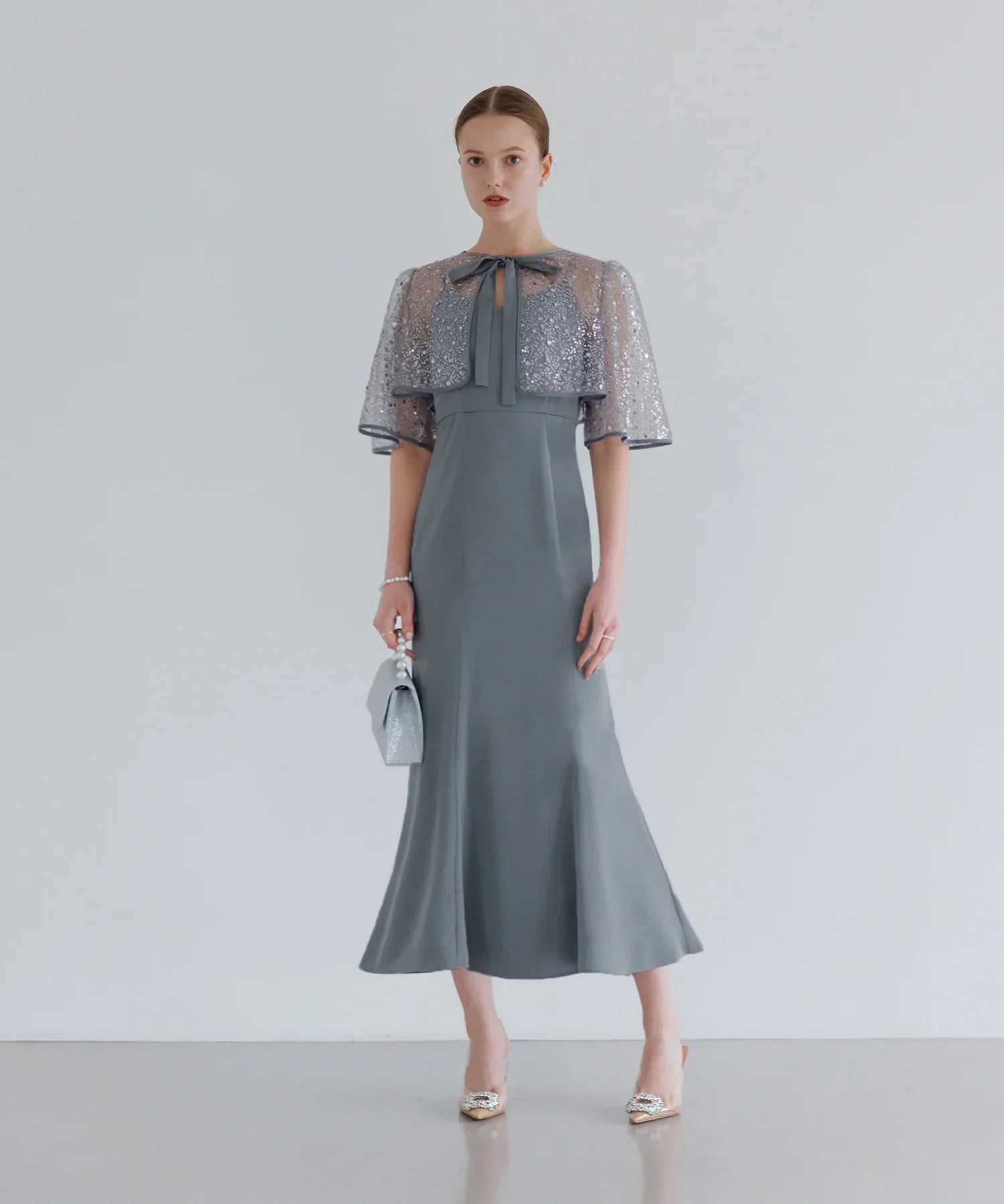 LEJA スパンコールビジューボタンセットアップワンピースドレス GREEN