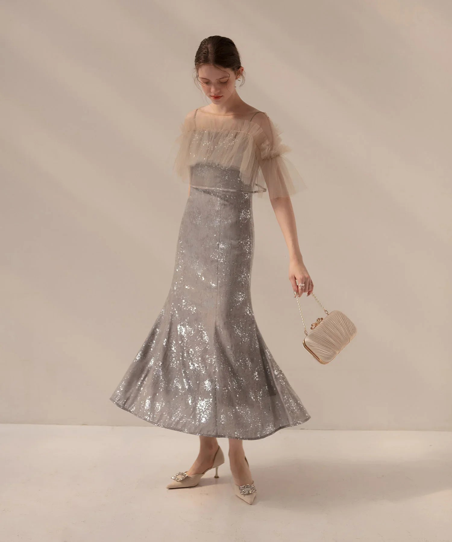 当日発送】チュールフリルボレロペイントマーメイドワンピース結婚式