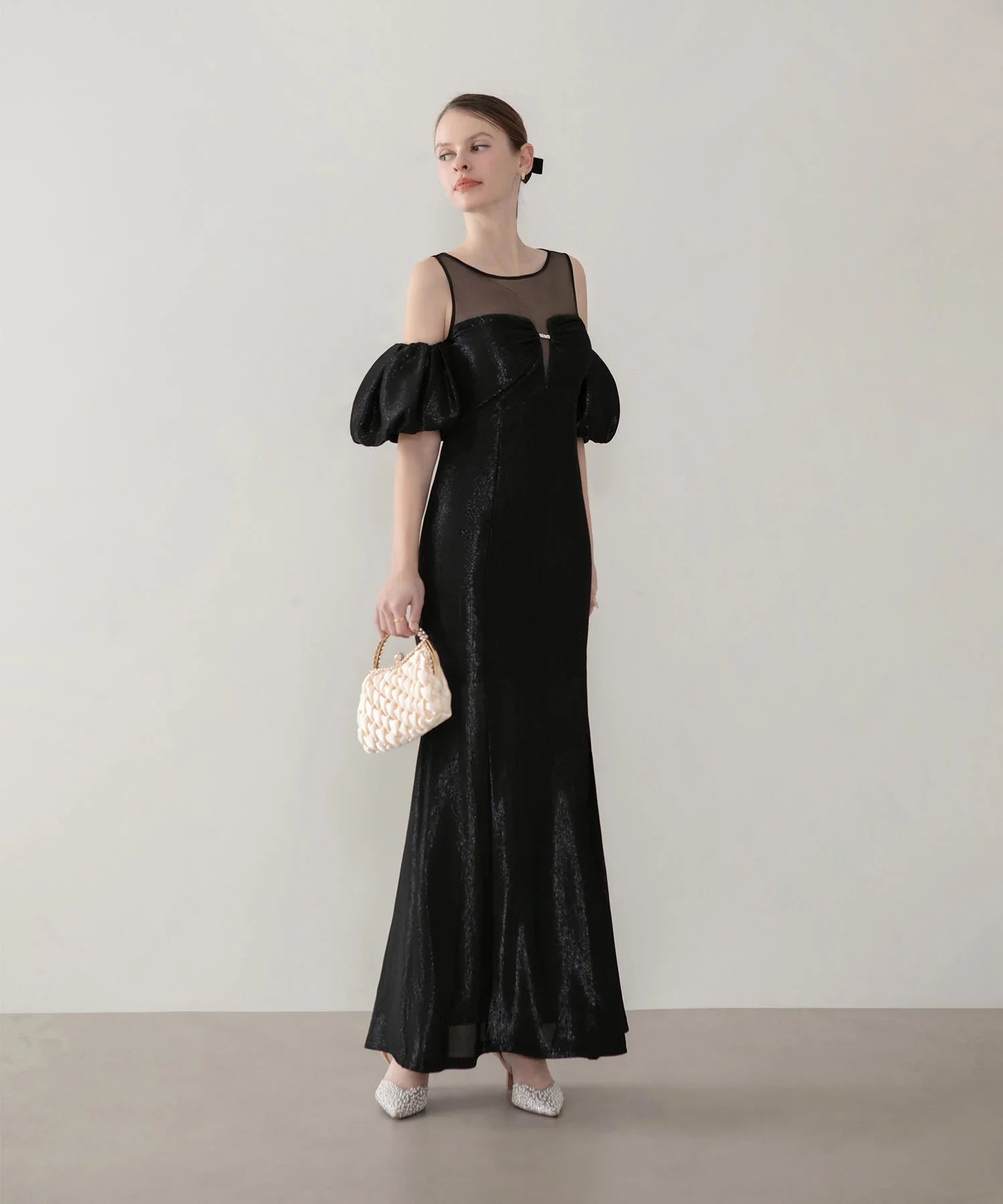 LEJA LUXE】ラメシャイニーシアーデコルテマーメイドドレス