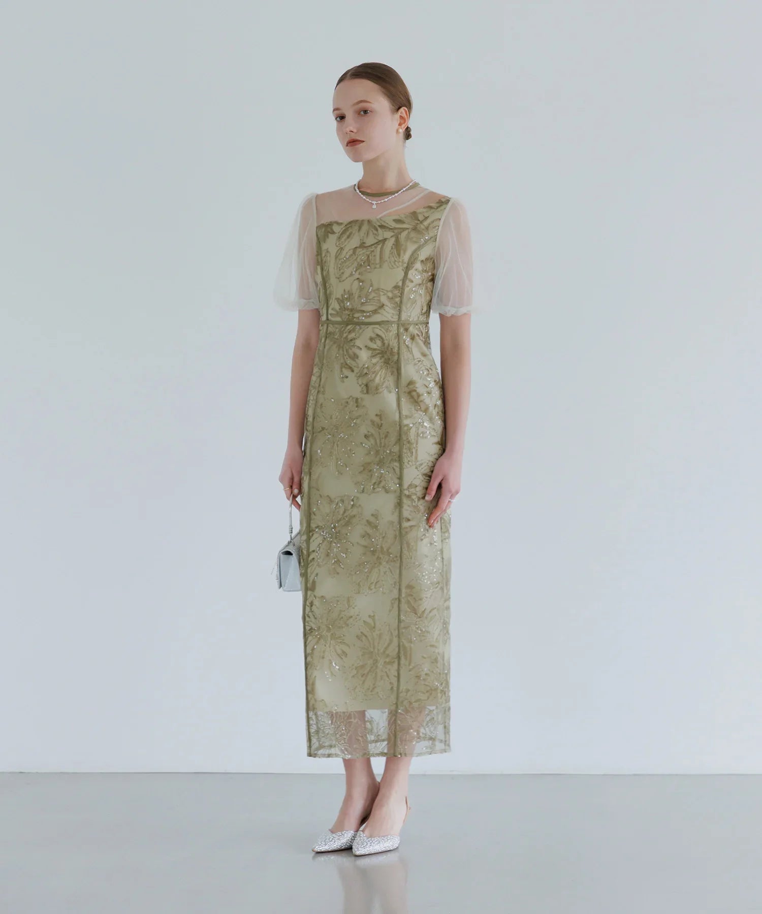 当日発送】アシンメトリーシアーフラワーワンピース結婚式ドレス