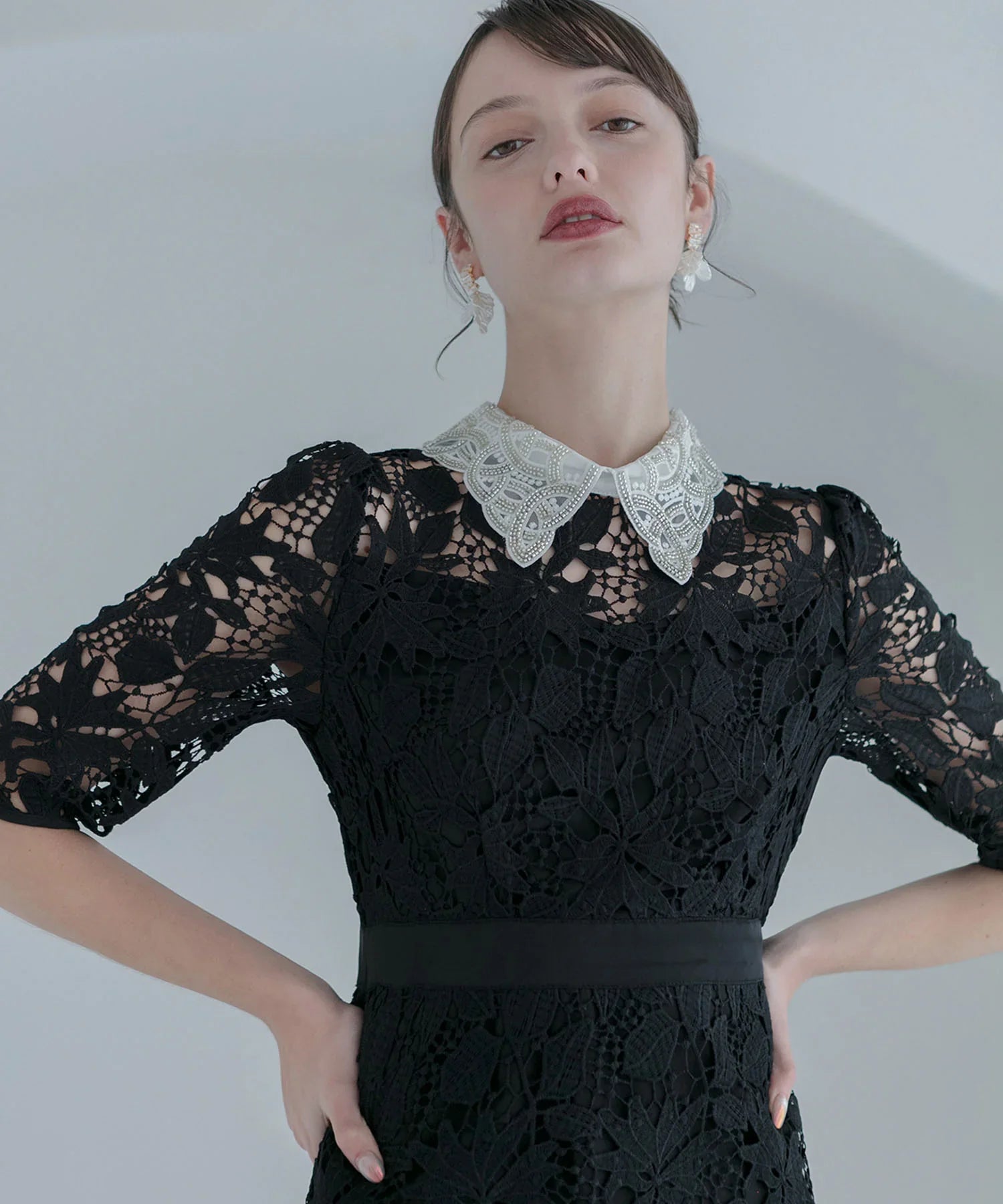 一部当日発送】花柄レースビジューカラーAラインワンピース結婚式ドレス